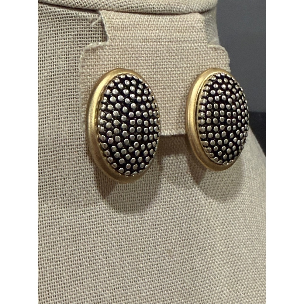 Vintage Studded Mixed Metal Clip-On Earrings Oval